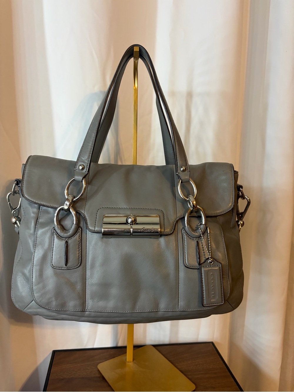 Coach Gray Leather Tote with Polished Silver Hardware